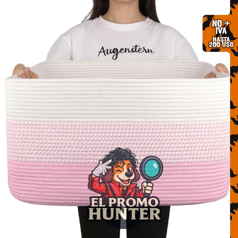 OIAHOMY Cesto de Manta, Cesto de Ropa, Cesto de Juguetes para Perros, 75L, Rosa/Blanco
