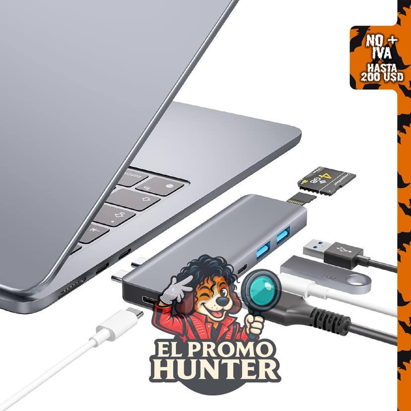 Hub USB-C 7 en 2 para MacBook con Thunderbolt 4, 4K HDMI, 2 USB A, lector de tarjetas SD/TF.