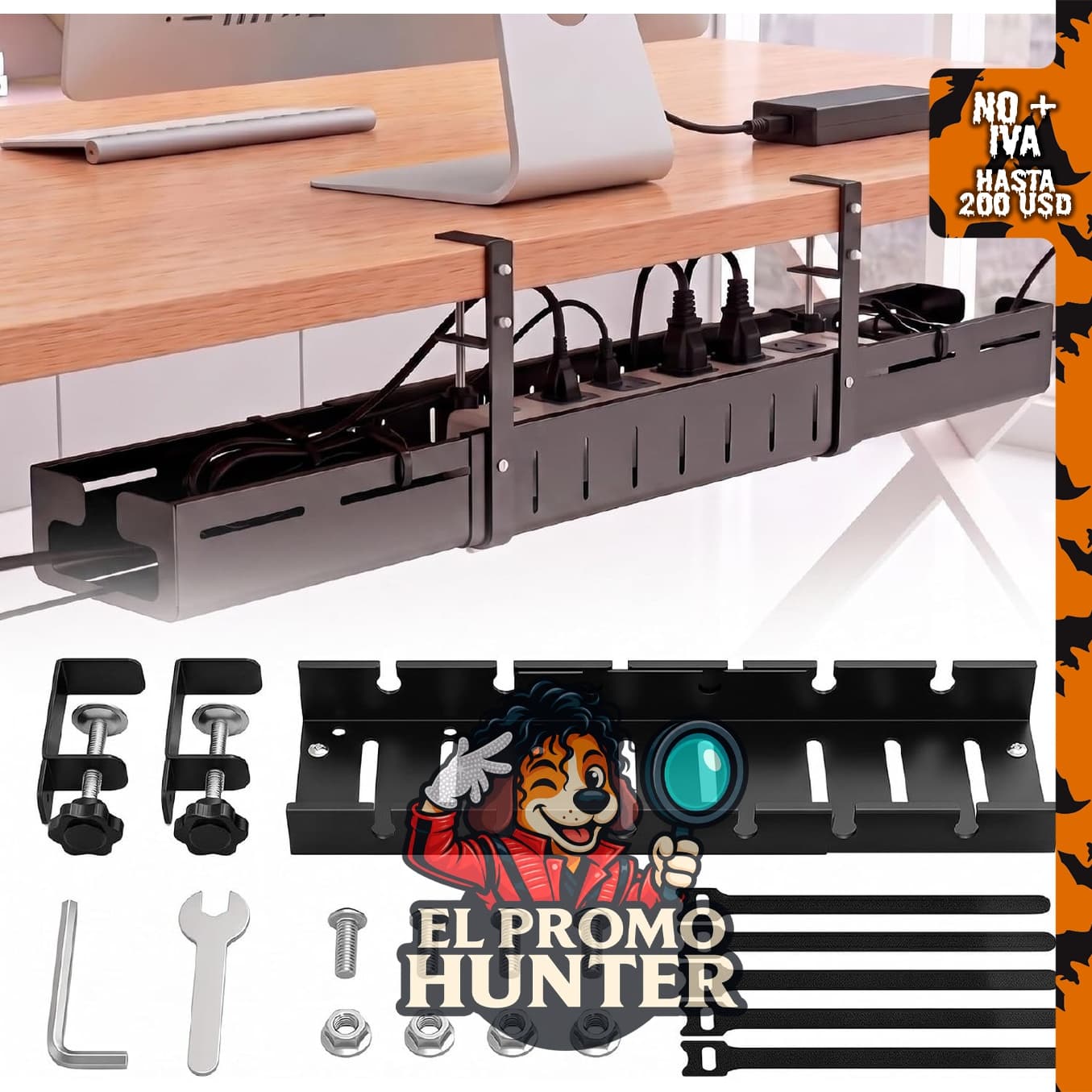 Bandeja de organización de cables Irosiy, expandible de 64 a 98 cm, de metal resistente para escritorio.