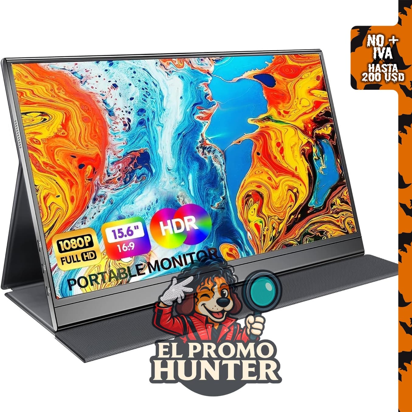 Monitor portátil MNN de 15.6" FHD, 60Hz, USB-C y HDMI, tecnología IPS y HDR.