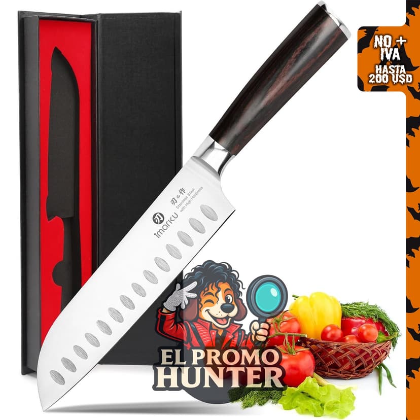 imarku Santoku, cuchillo de chef japonés de 7" (18 cm) ultra afilado.