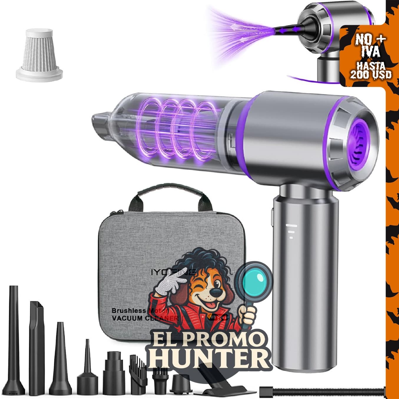 Vacuum/Air Duster Super Power Mini Car Vacuum Cleaner 4-en-1.