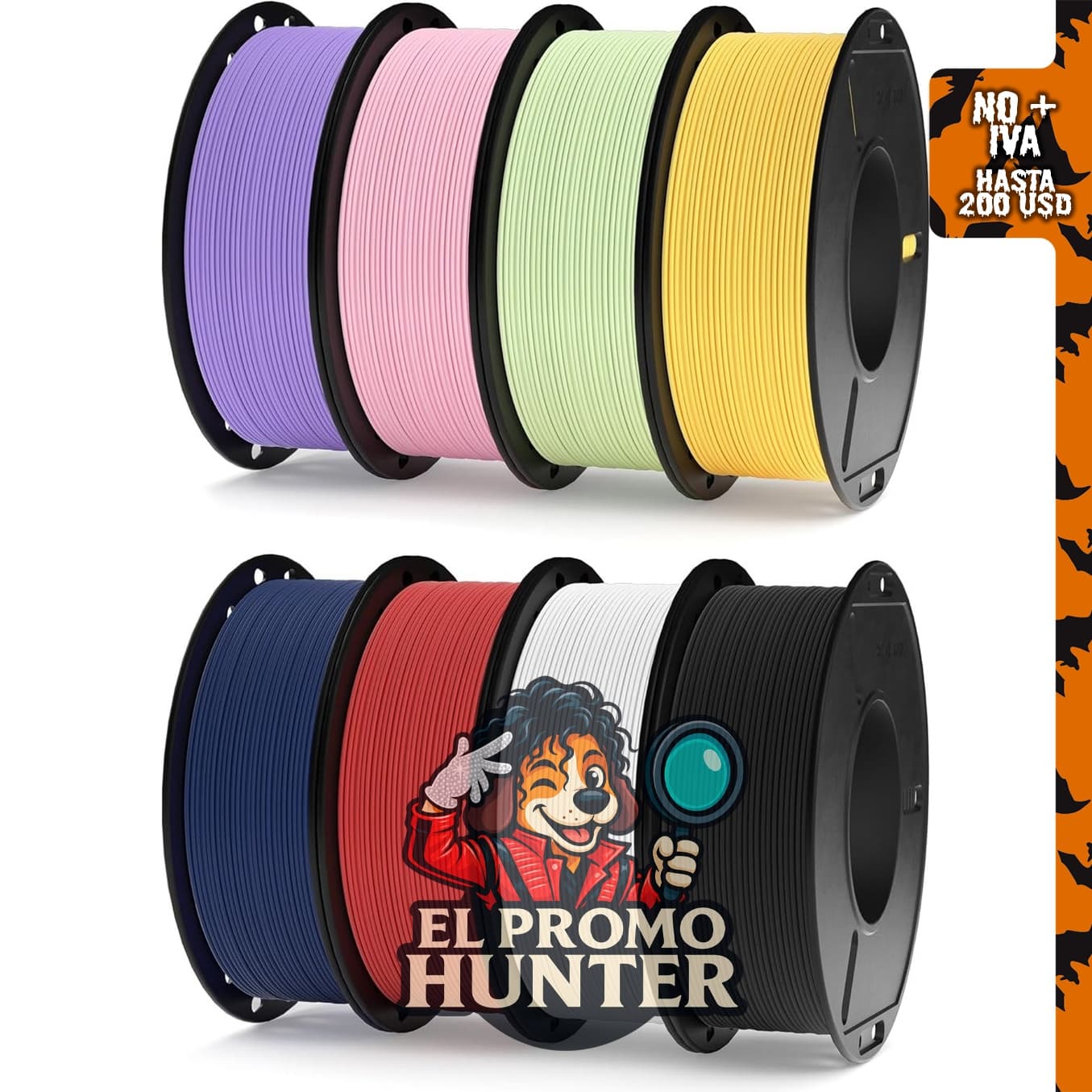Filamento PLA Mate para impresoras 3D ELEGOO, 1.75 mm, 8 colores, 8 x 250 g.