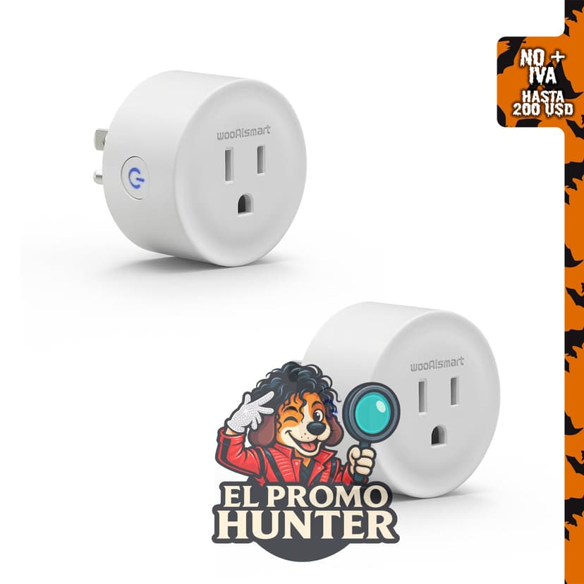 Enchufe inteligente WiFi con control por voz y temporizador, compatible con Alexa y Google Assistant.