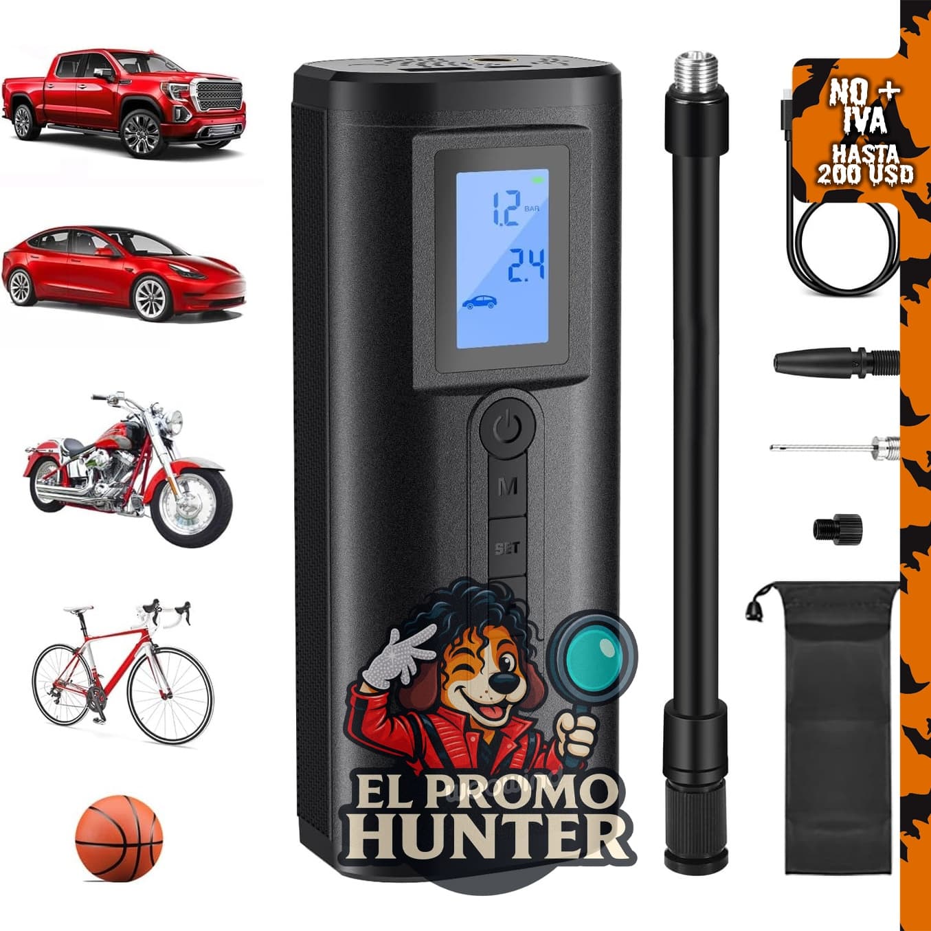 Bomba de bicicleta Woowind 2 en 1, compresor de aire portátil de 150 PSI con apagado automático.
