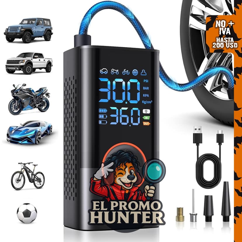 QYQBOON Inflador de neumáticos portátil, compresor de aire inalámbrico, 150 PSI, con medidor digital.