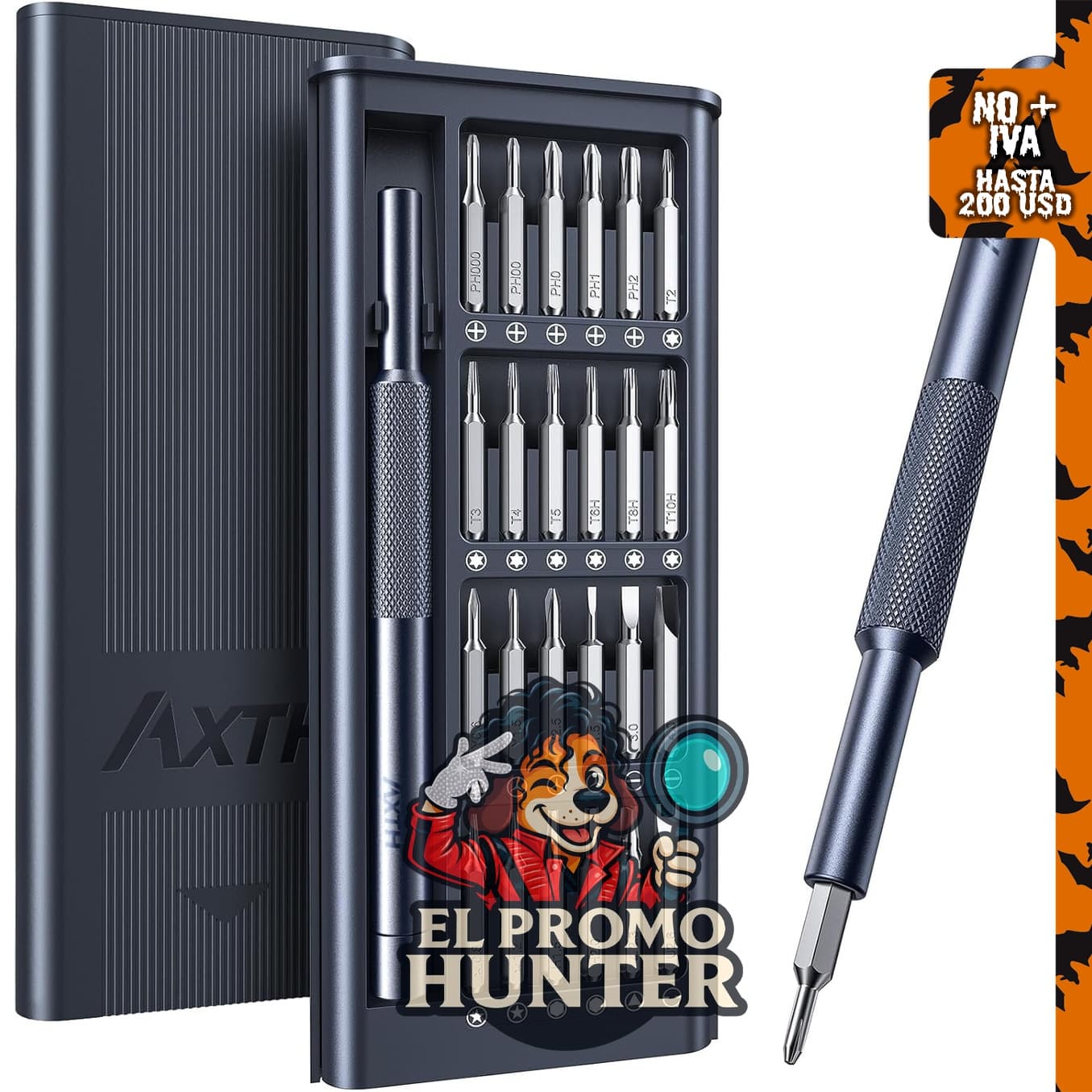 AXTH Juego de destornilladores de precisión 25 en 1, kit magnético para reparación de dispositivos electrónicos.