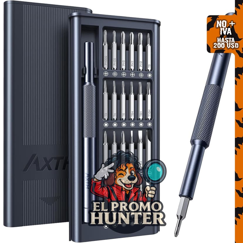 AXTH Juego de destornilladores de precisión 25 en 1, kit magnético para reparación de dispositivos electrónicos.