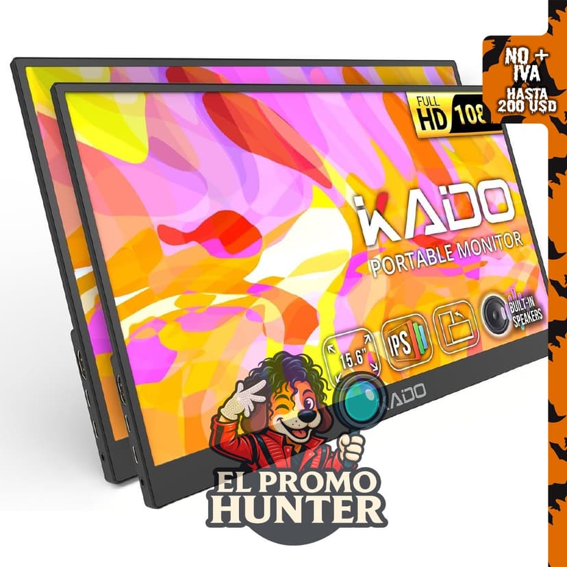 Kado Paquete de 2 monitores portátiles de 15.6" (39.6 cm) con resolución 1920x1080, conectividad USB-C y HDMI.