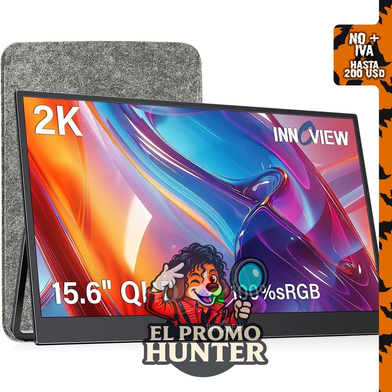 Monitor portátil InnoView de 15.6" (39.6 cm) QHD, 100% sRGB, con USB-C y HDMI.