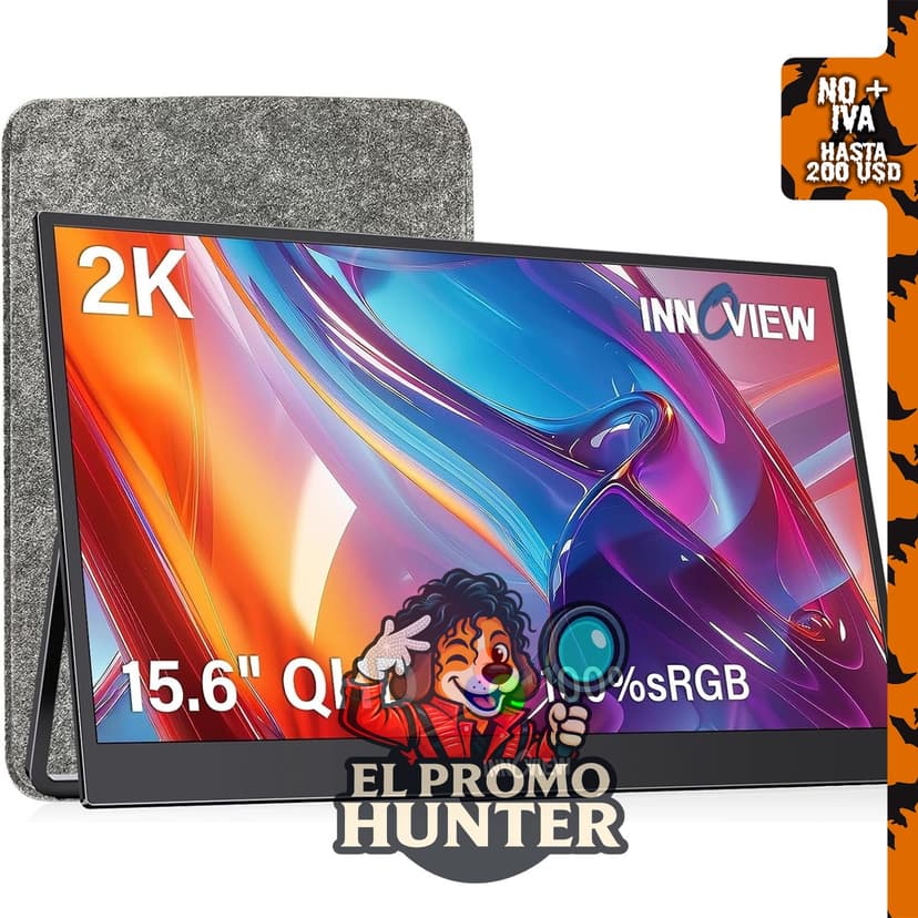Monitor portátil InnoView de 15.6" (39.6 cm) QHD, 100% sRGB, con USB-C y HDMI.
