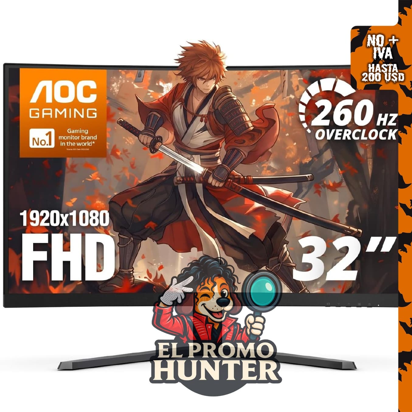 Monitor curvo AOC FHD 32" (81.3 cm) 260Hz VA 0.3ms, modelo C32G42ZE.