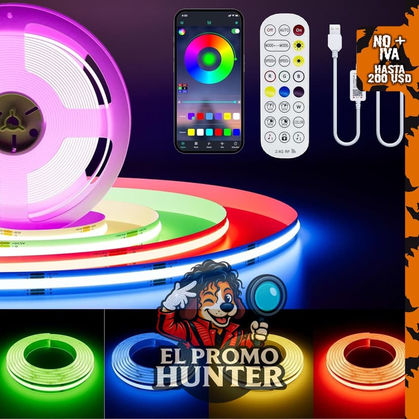 Tira de luz LED COB RGB de 5 V USB de 1.5 m, flexible y multicolor, con control Bluetooth.
