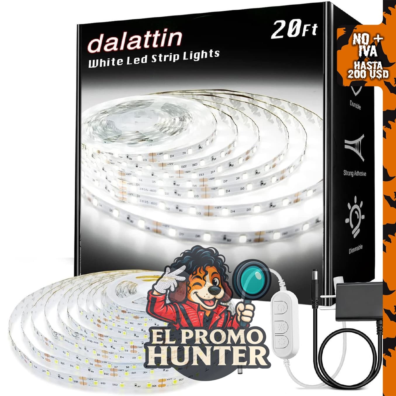 Tiras de luces LED blancas de 20 pies, regulables, 24V, 6500K, 360 luces LED para decoración del hogar.