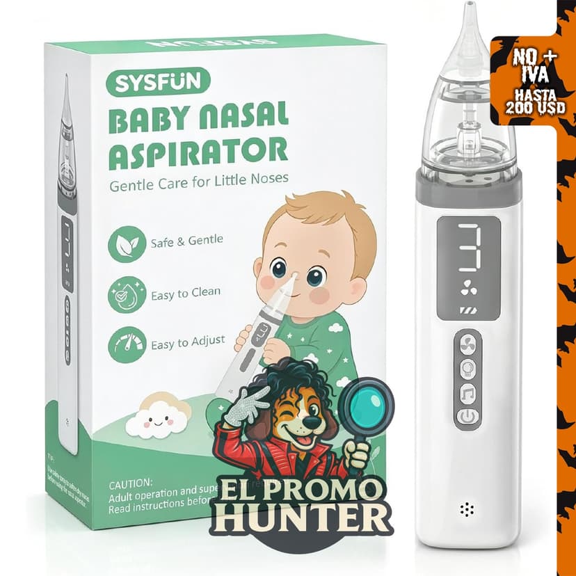 Aspirador nasal eléctrico para bebé con 3 niveles de succión, LED y música.