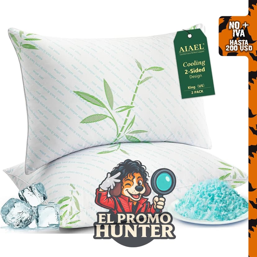 Juego de 2 almohadas de cama tamaño King de espuma viscoelástica, estampadas y de calidad de hotel.