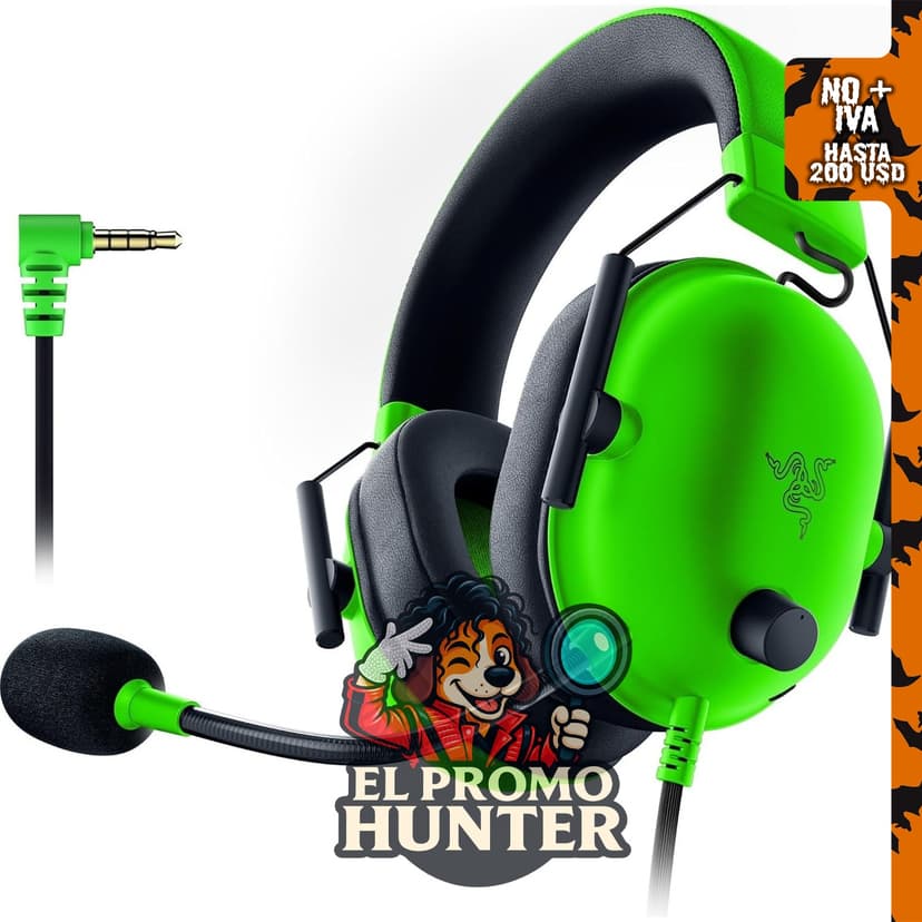 Razer BlackShark V2 X Gaming Headset con conector de audio de 3.5 mm, color verde.