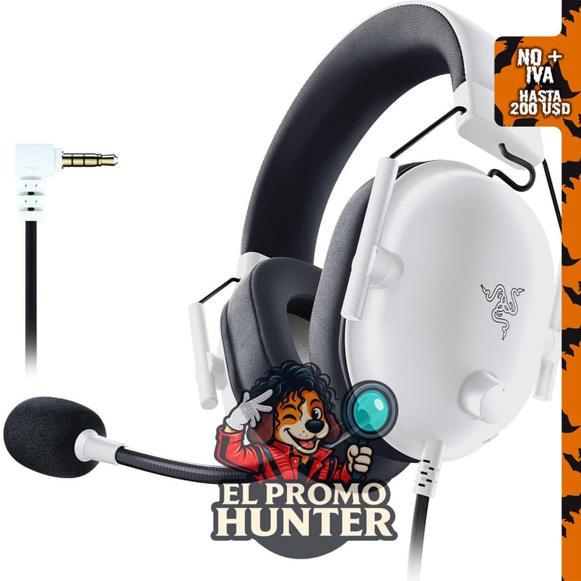 Razer BlackShark V2 X Auriculares Gaming para PC, con conector de audio de 3.5 mm, color blanco.