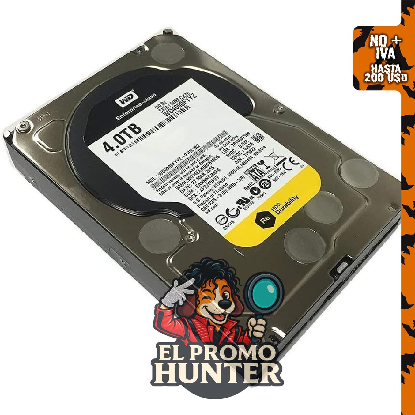 Western Digital RE WD4000FYYZ - Disco duro interno de 4 TB, 7200 RPM, 64 MB caché, SATA 6.0 Gb/s, 3.5 pulgadas.