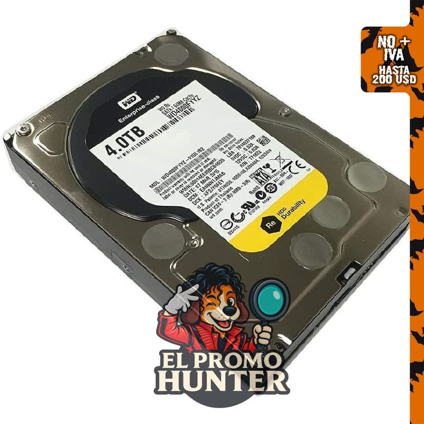 Western Digital RE WD4000FYYZ - Disco duro interno de 4 TB, 7200 RPM, 64 MB caché, SATA 6.0 Gb/s, 3.5 pulgadas.