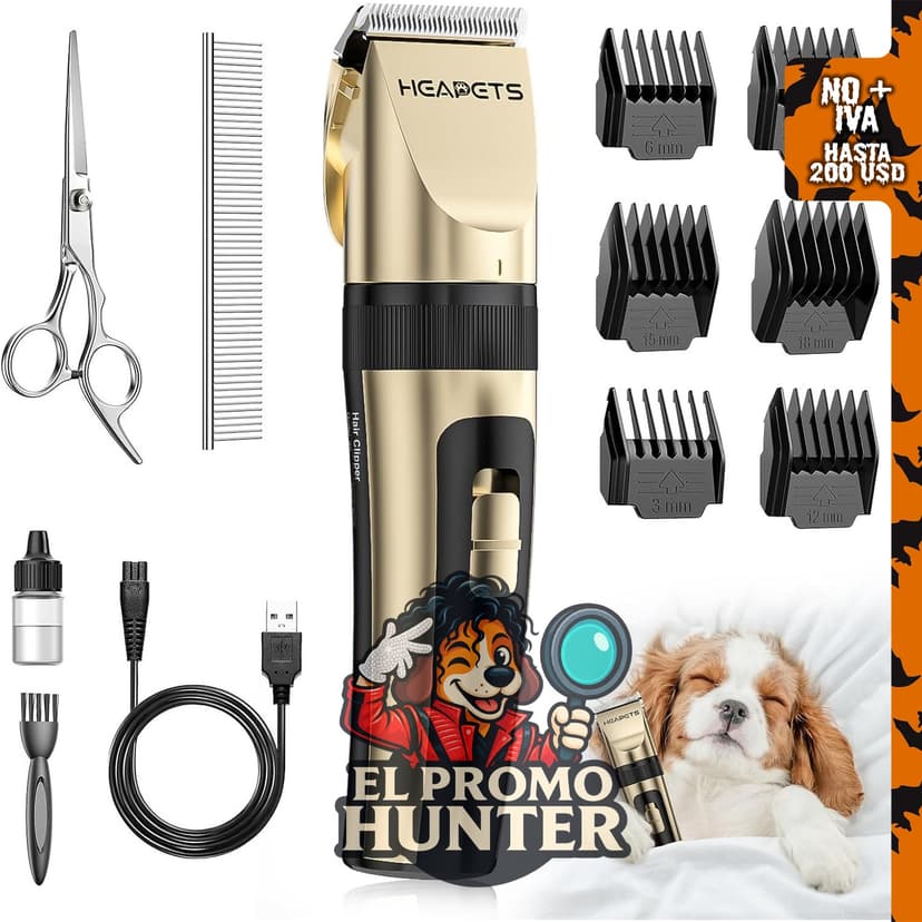 HEAPETS Cortapelos eléctrico para perros y gatos, con peine ajustable y cortaúñas recargable.