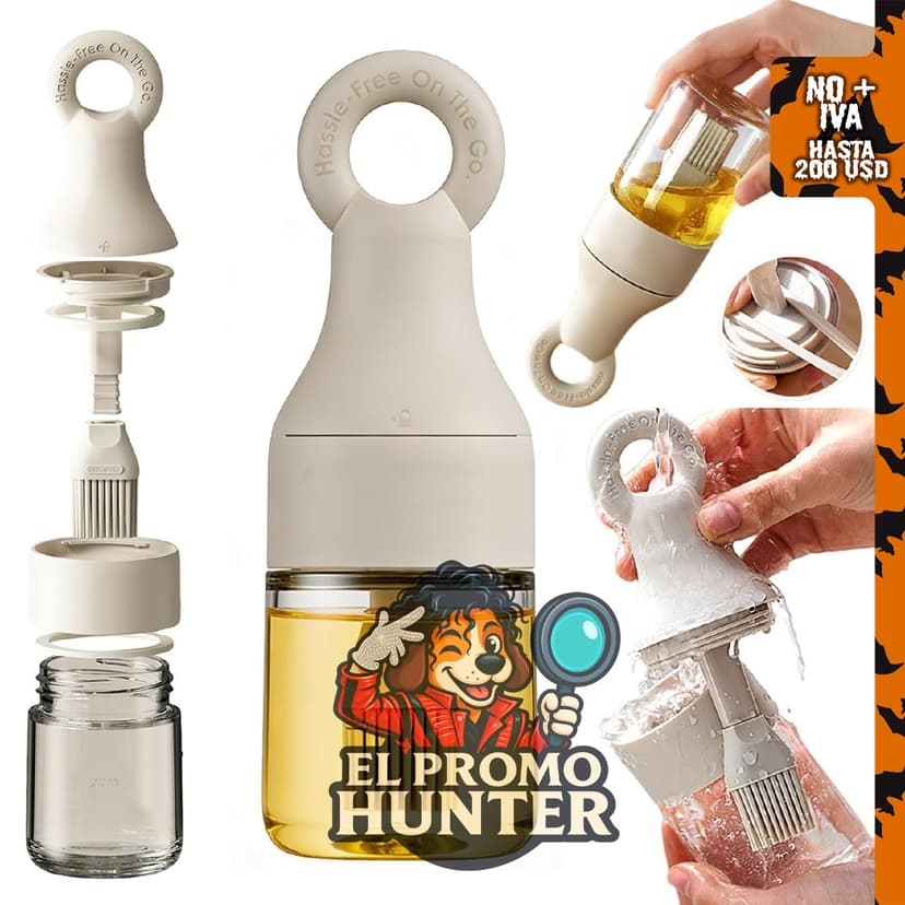 Botella dispensadora de aceite 2 en 1 con cepillo de silicona, 150 ml.