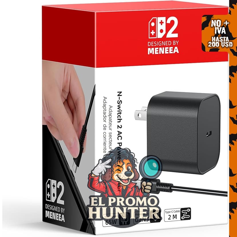 Cargador Switch 2 de 65 W con cable de 6.6 pies, adaptador de CA GaN, compatible con Nintendo Switch y Steam Deck.