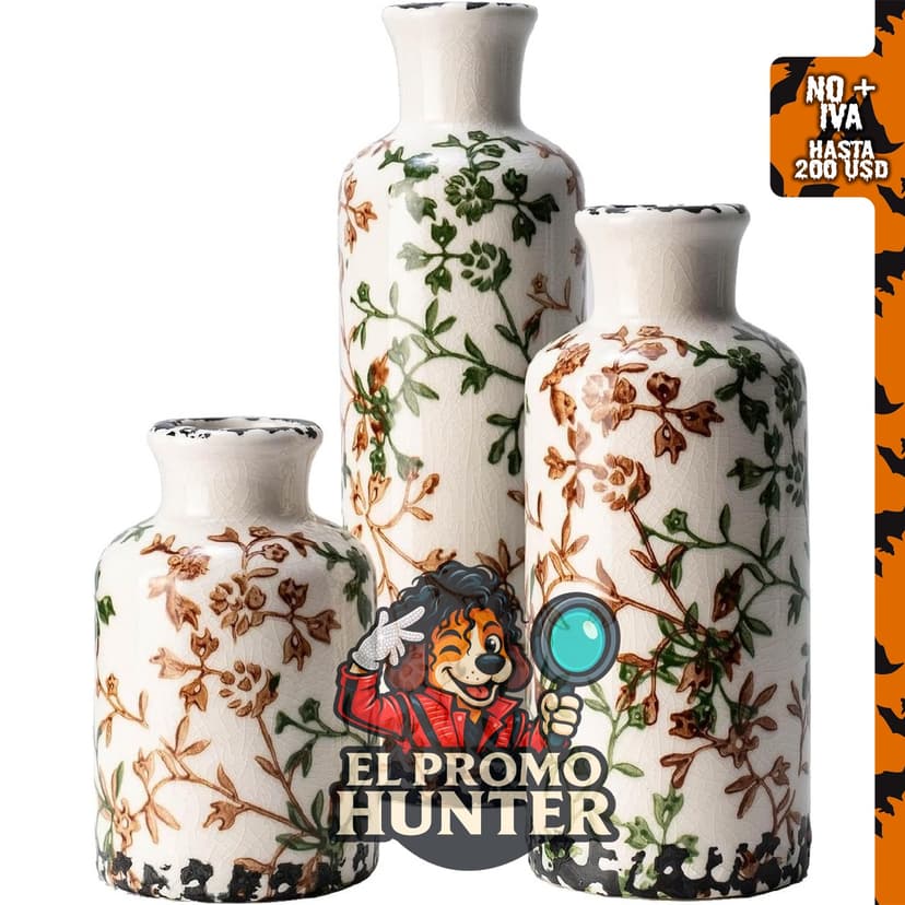 Juego de 3 jarrones de cerámica vintage para decoración del hogar.
