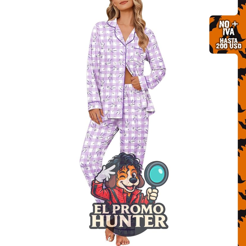 Conjunto de pijama para mujer Ekouaer, incluye camiseta de manga y botones.