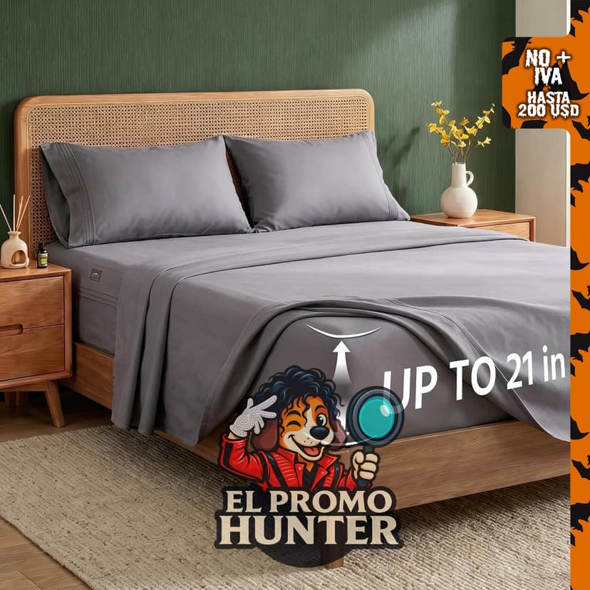 Juego de sábanas King de bolsillo profundo, incluye sábanas y fundas de almohada.