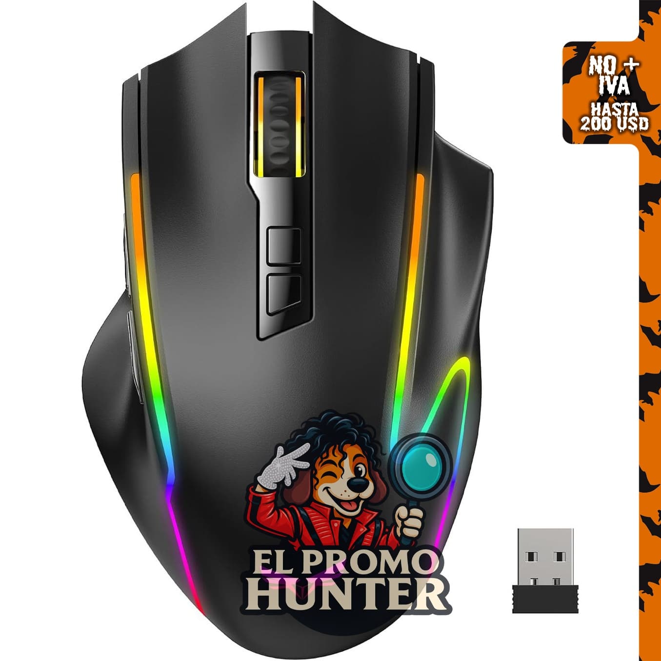 TECKNET Ratón inalámbrico para juegos, 2.4GHz, USB-C, 1000Hz, 7 botones