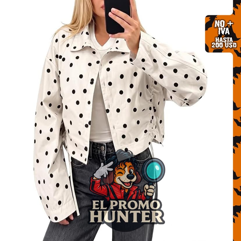 Fisoew chaqueta corta de lunares para mujer, abrigo ligero con cremallera.