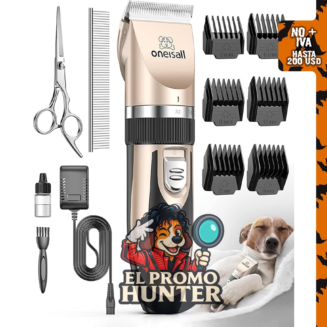 Kit de cortadoras de pelo para perros y gatos oneisall, bajo ruido.