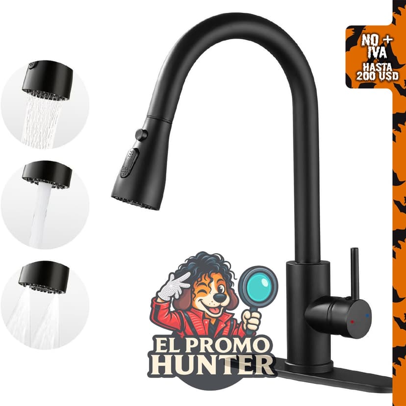 Grifo de cocina de acero inoxidable con rociador extraíble y orificio de 1/3.