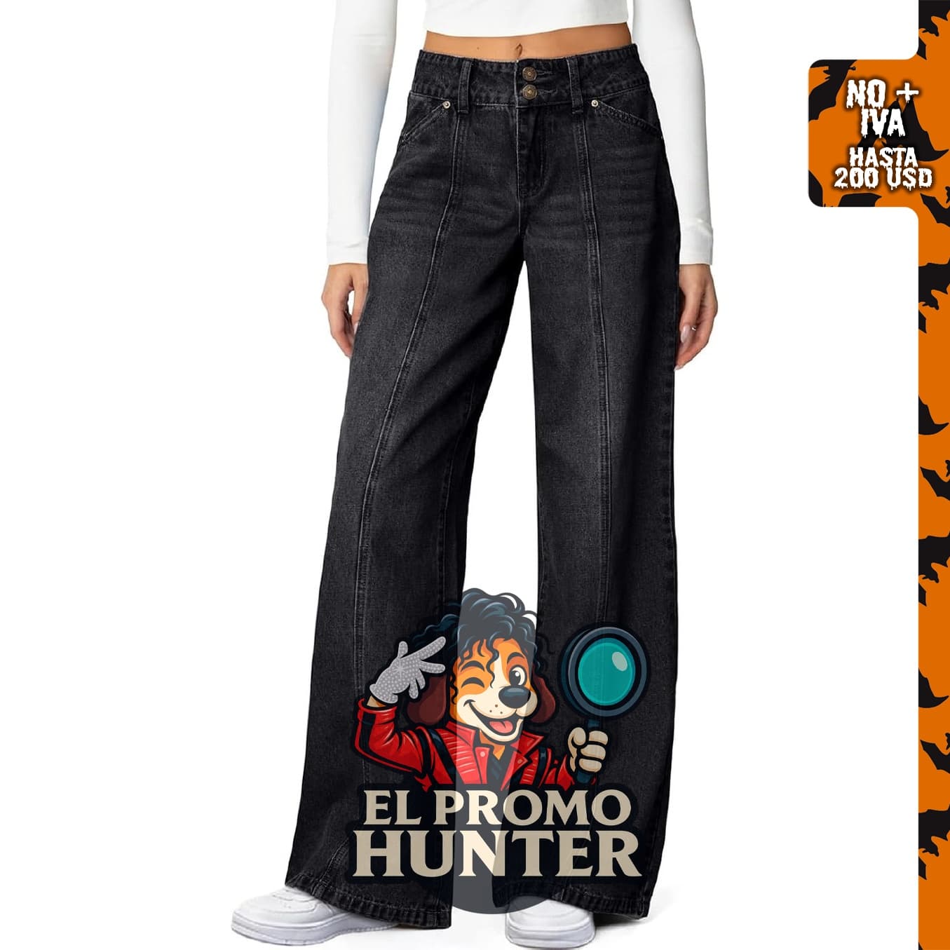 Jeans elásticos de cintura alta y pierna ancha para mujer.