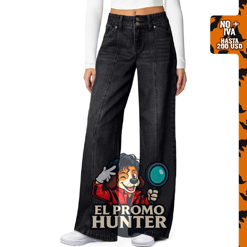 Jeans elásticos de cintura alta y pierna ancha para mujer.