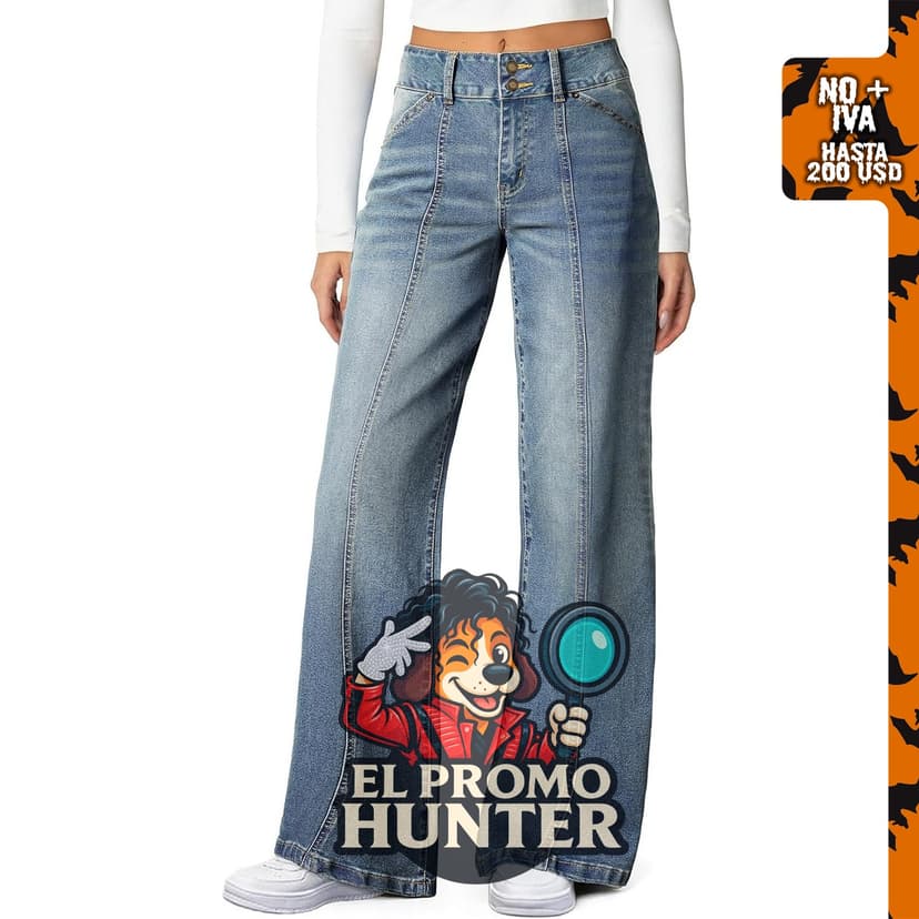 Sidefeel Jeans elásticos de cintura alta y pierna ancha para mujer.
