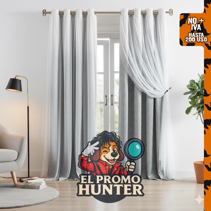 Cortinas opacas de doble capa Amzdecor, color gris y blanco, con paneles degradados y ojales superiores.