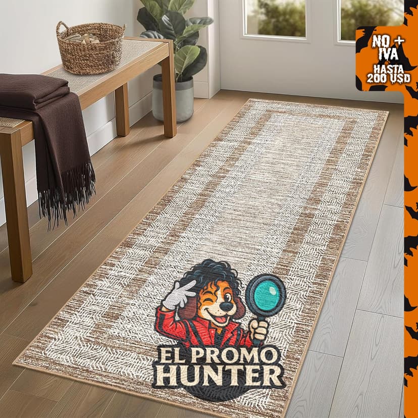 GarveeHome 2x6 Modern Bordered Runner Rug, alfombra de 61 x 183 cm, antideslizante y lavable.