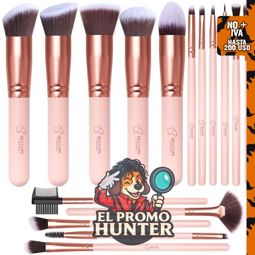 Juego de brochas de maquillaje BESTOPE PRO, 16 piezas para ojos y cara.