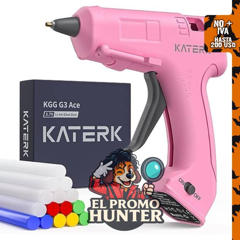 Katerk pistola de pegamento caliente inalámbrica de 3.7 V con 15 barras de pegamento.