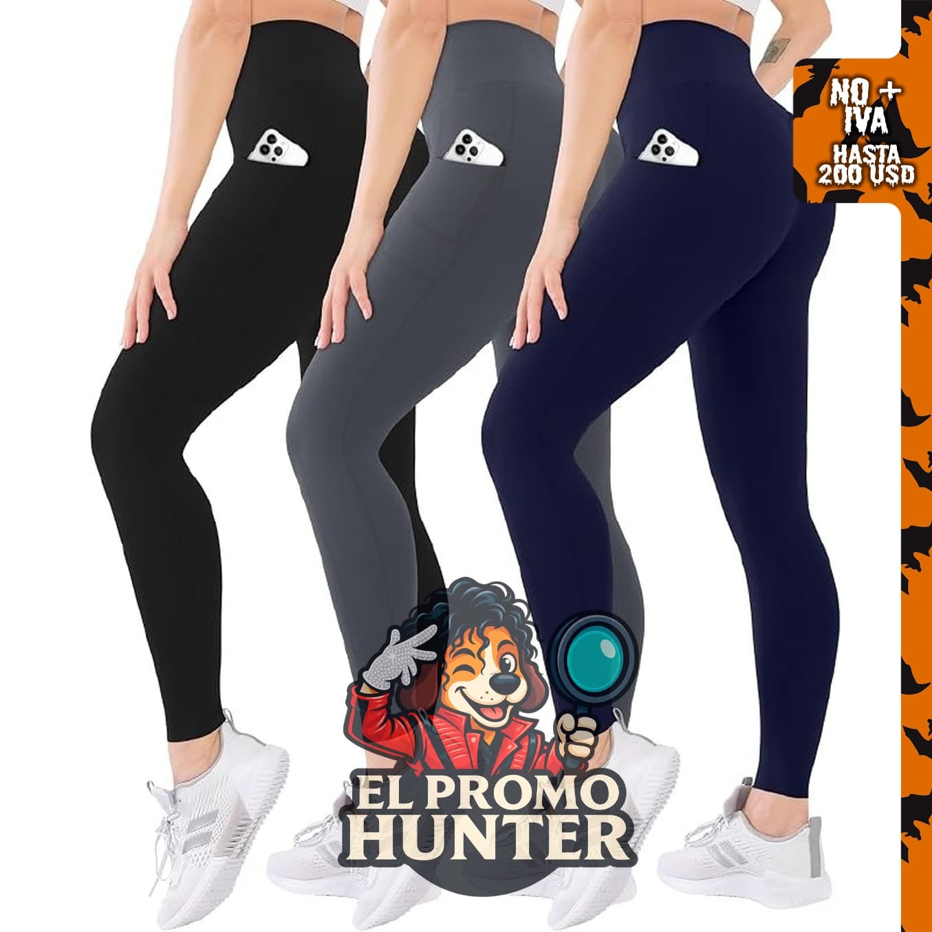 Blisset paquete de 3 leggings de cintura alta para mujer, con bolsillos y control de abdomen.