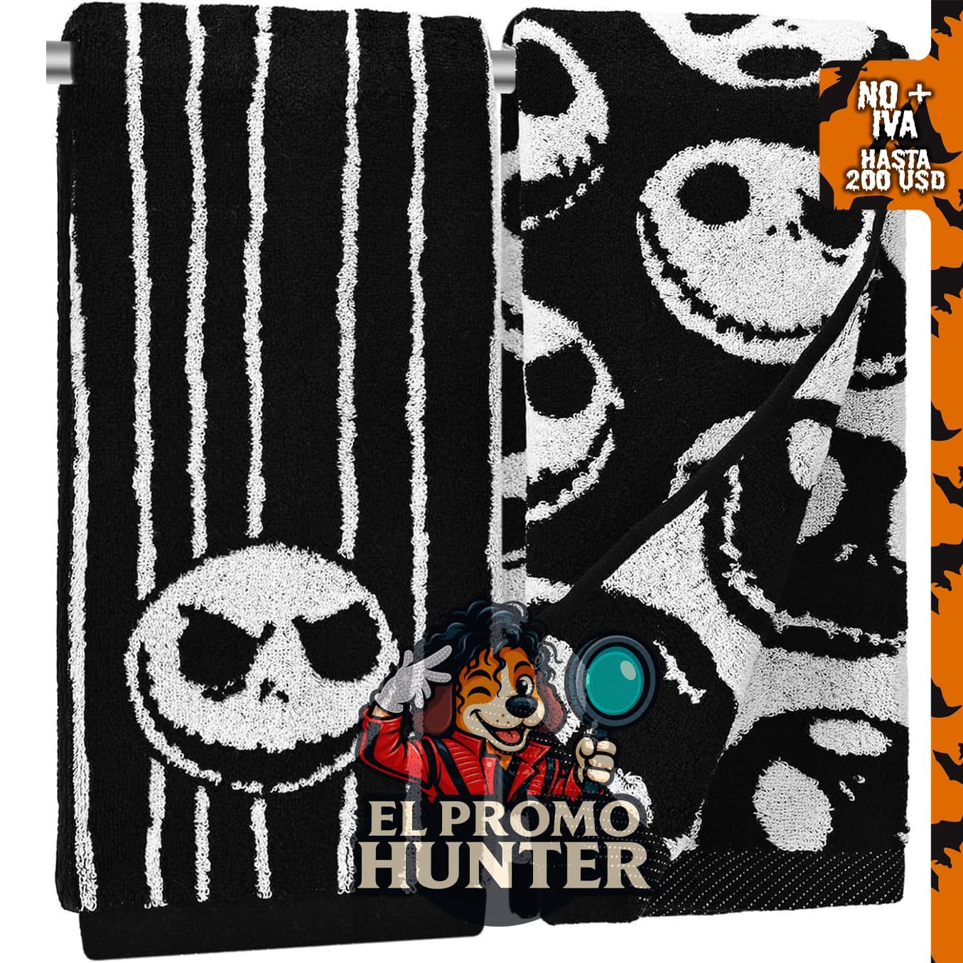 Paquete de 2 toallas de mano de calavera de Halloween, reversibles a rayas.