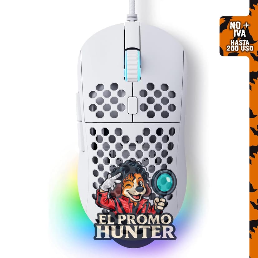 TMKB Falcon M1SE Mouse Gaming Blanco, cableado, diseño ligero en panal, 12800 DPI.
