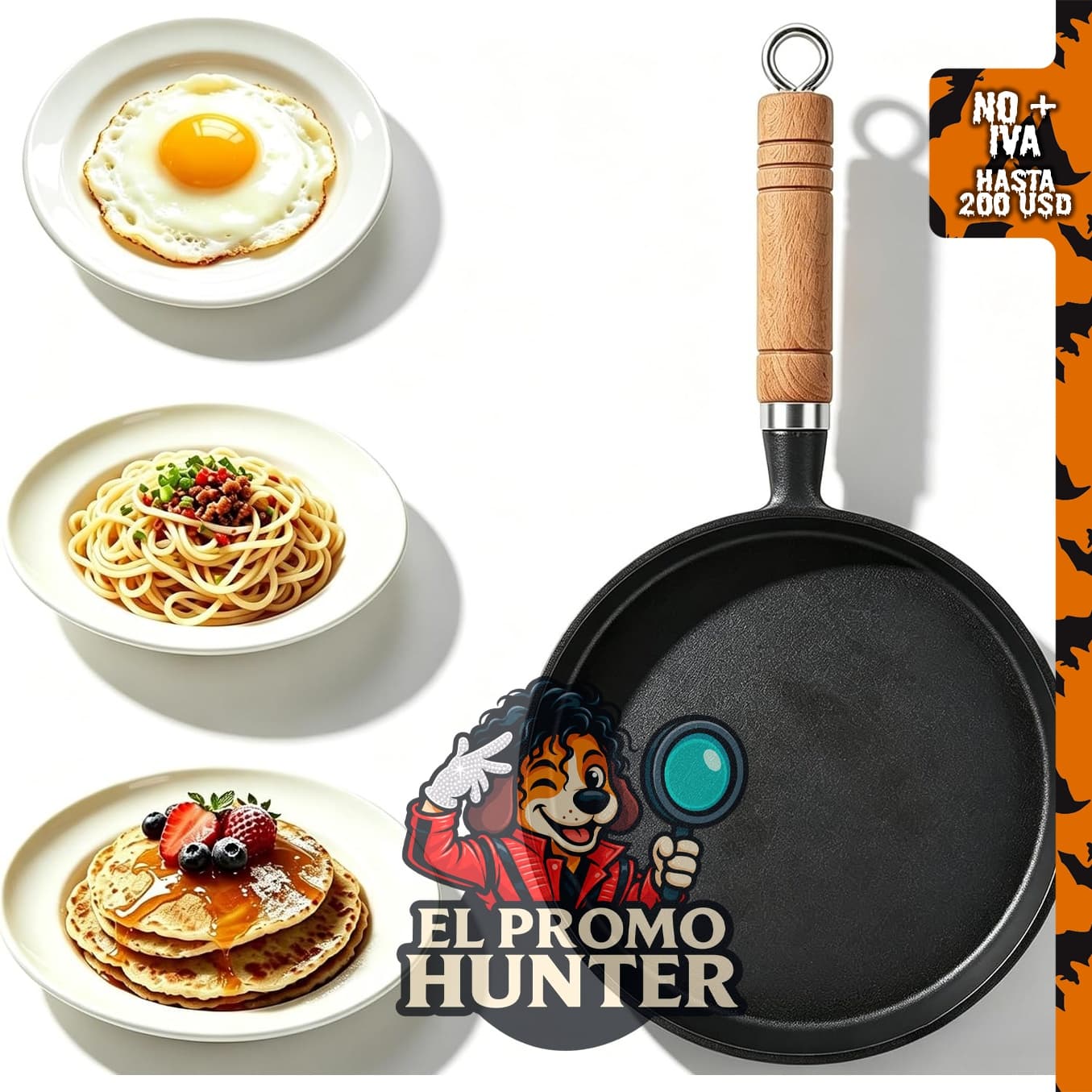 Sartén de hierro fundido de 20 cm, apta para lavavajillas y horno.