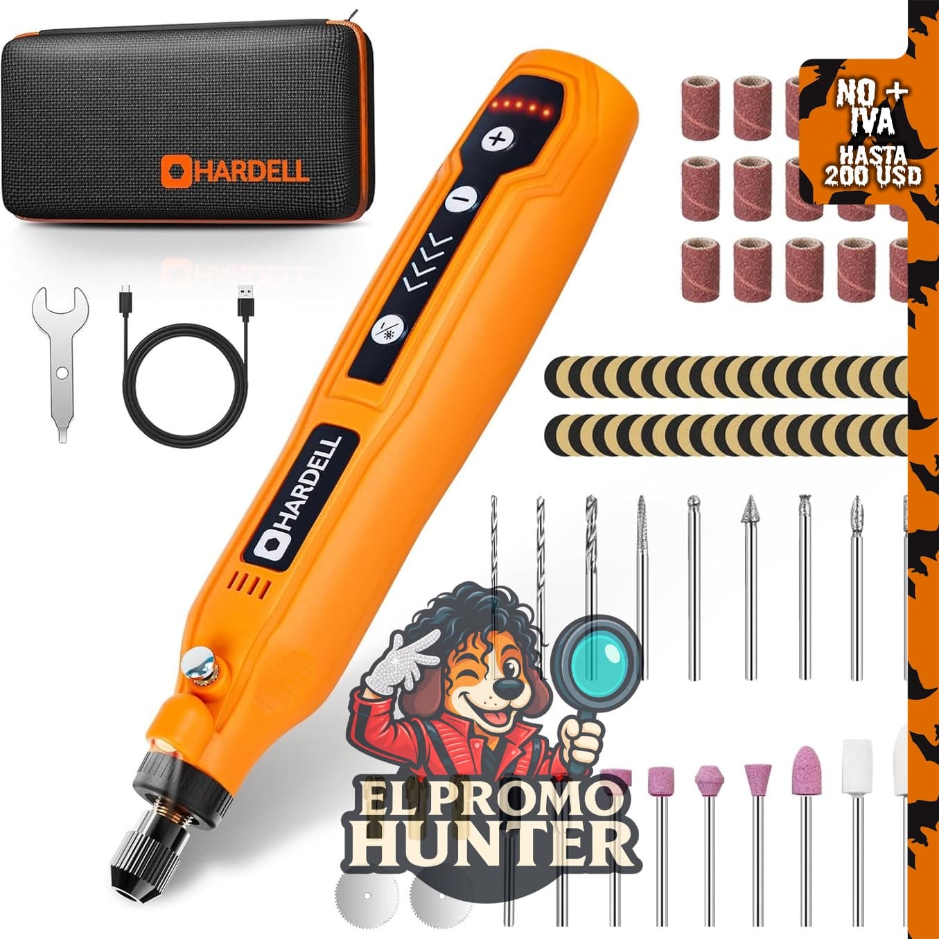 HARDELL Kit de herramienta rotatoria inalámbrica mini, 5 velocidades, carga USB, 69 accesorios, 3.7 V.