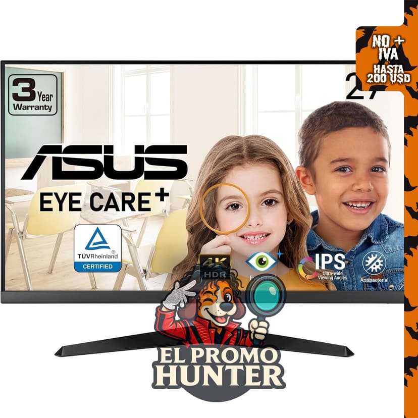 Monitor ASUS VY27UQ de 27" 4K UHD (3840 x 2160), IPS, HDR10, con tecnología Eye Care Plus.