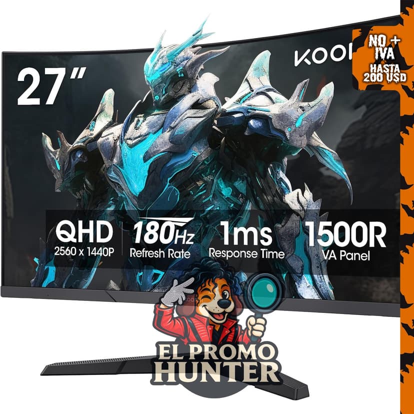 Monitor curvo KOORUI de 27 pulgadas, QHD, 180Hz, 1ms, VA 1500R.