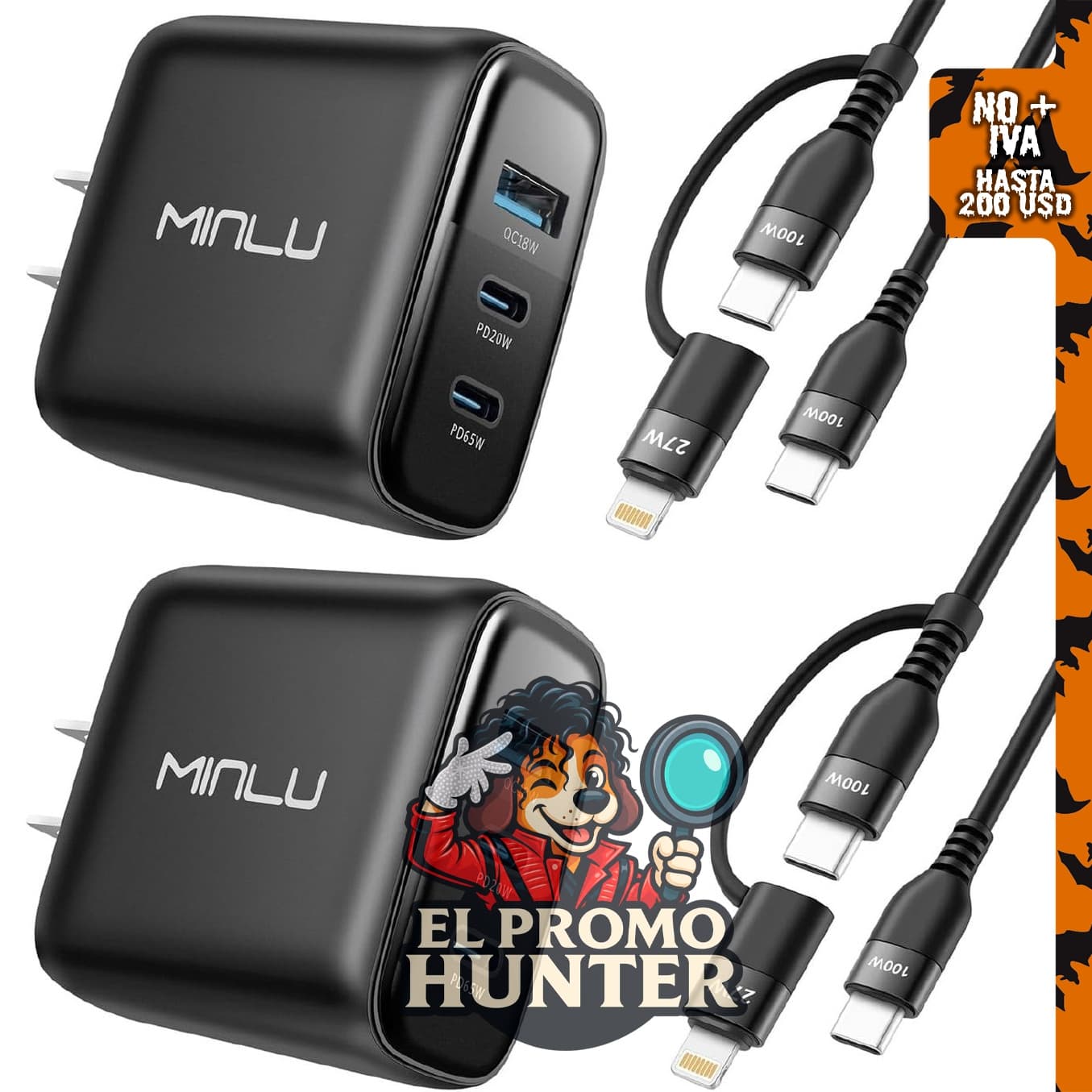 MINLU GaN Cargador USB C de 65 W, compacto, 3 puertos PPS, incluye cable USB-C a C/L 2 en 100 W.