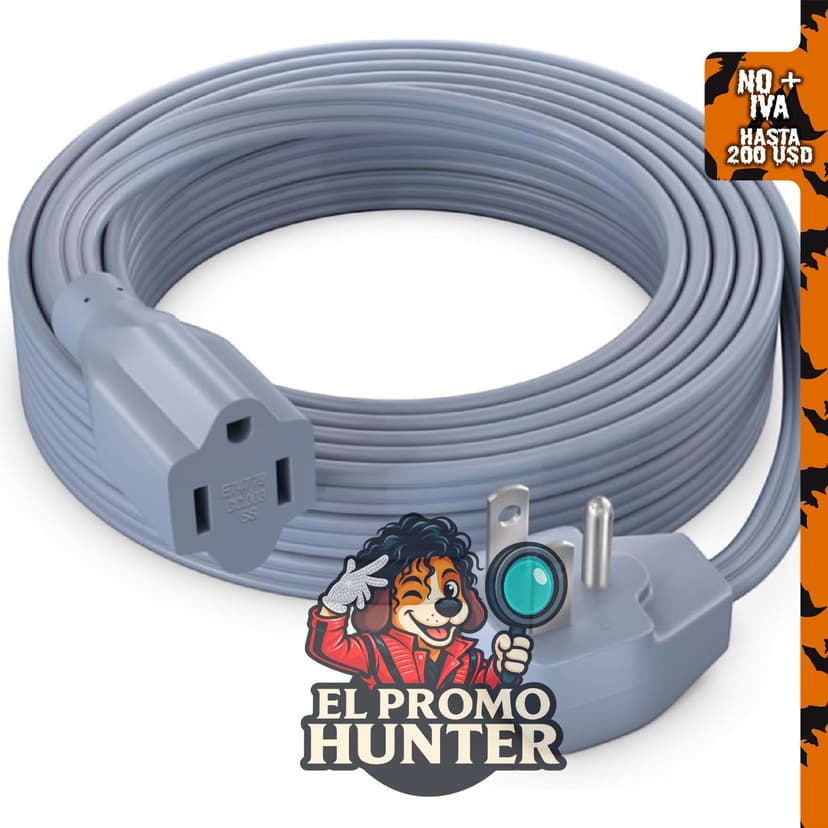 Maximm Cable de extensión de enchufe plano, 15 pies (4.57 m), con certificación UL.